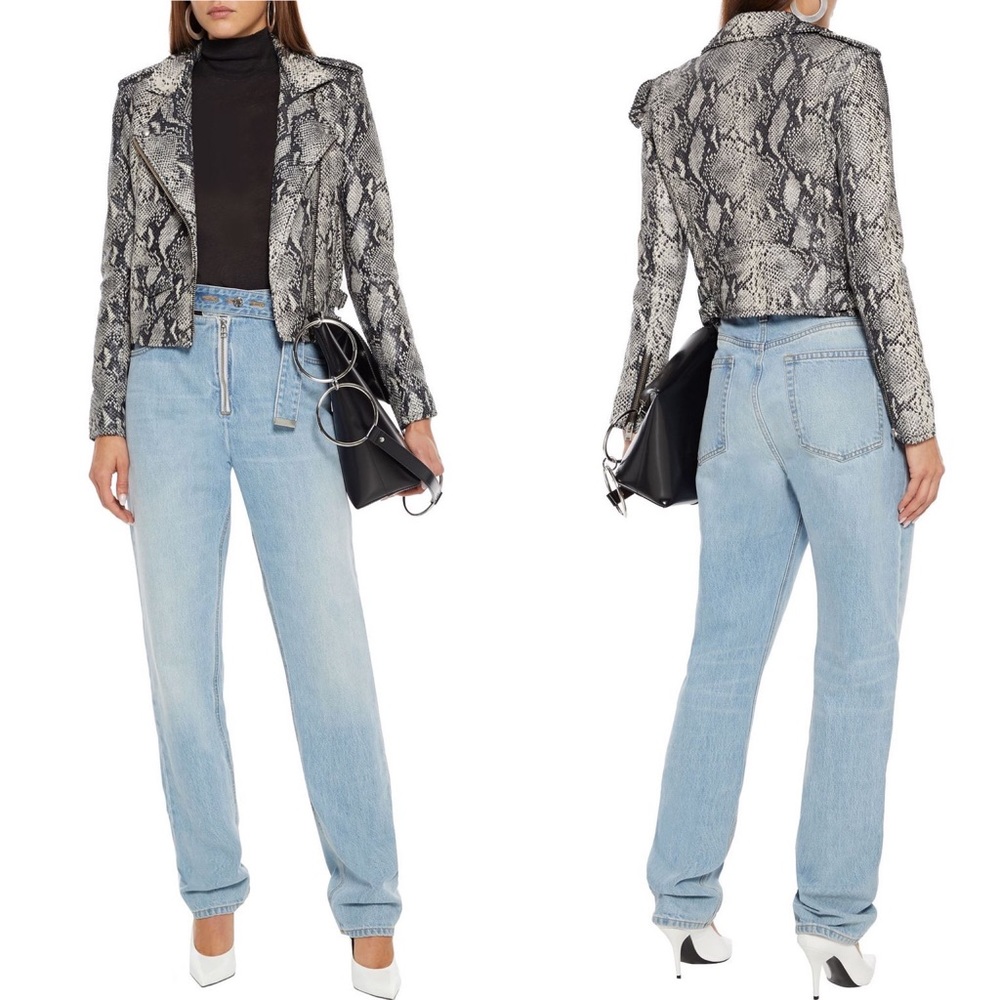 NWT IRO Ashville Snake Embossed Leather Moto Jacket Python Jacket White Black